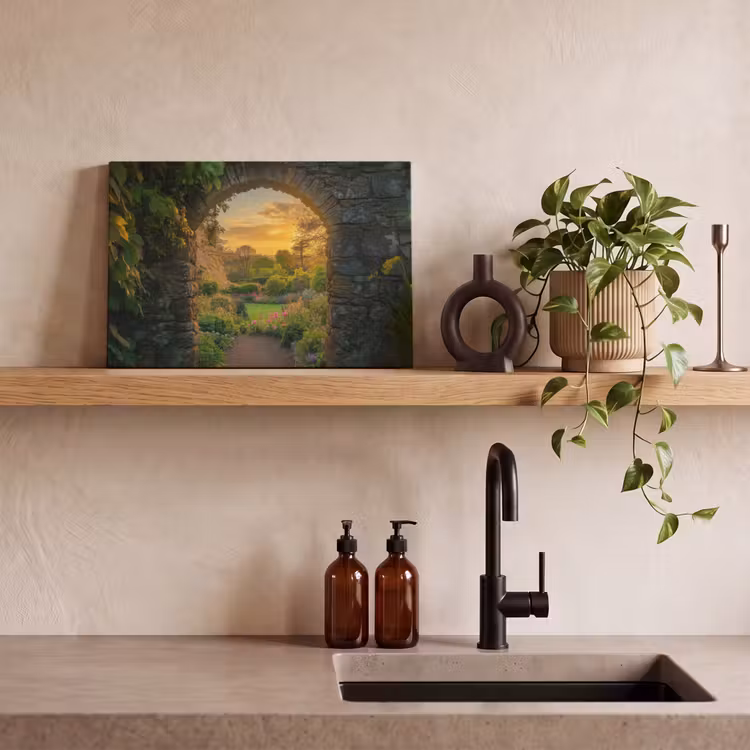 Canvas schilderij - Poort - Planten - Zonsondergang — 3