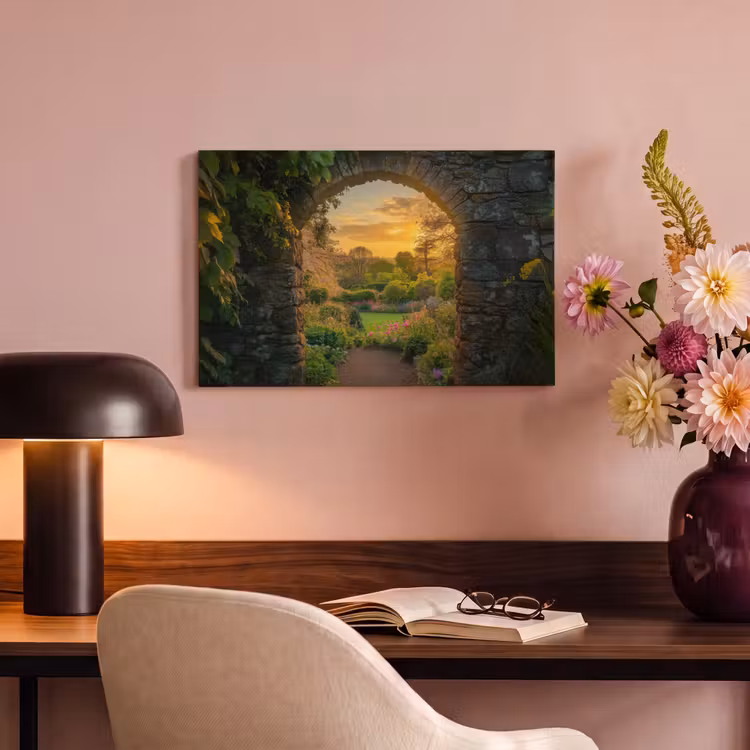 Canvas schilderij - Poort - Planten - Zonsondergang — 4
