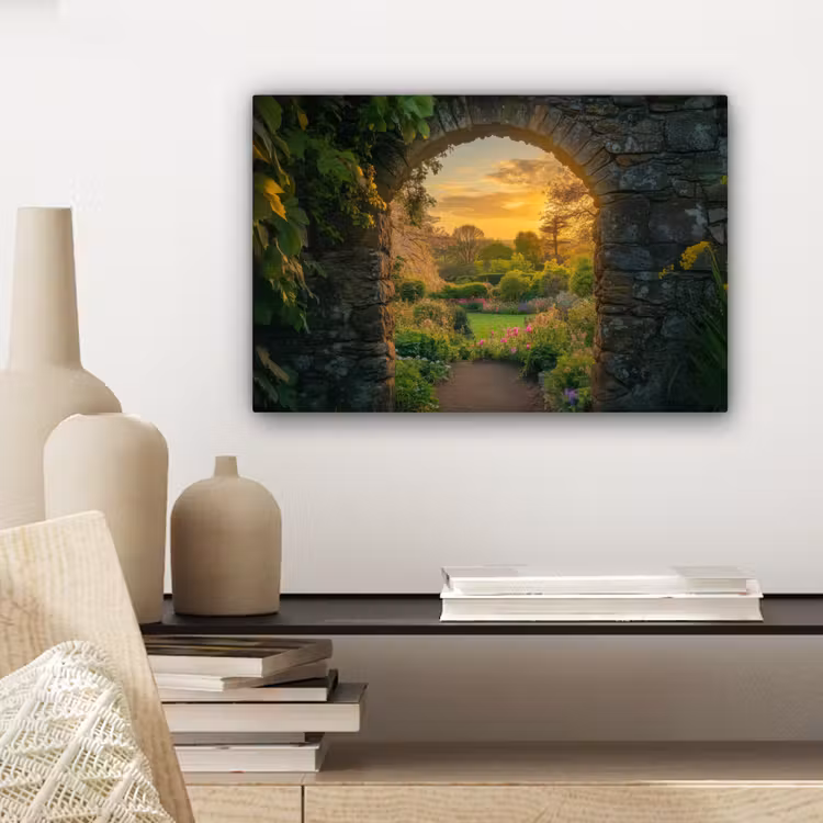 Canvas schilderij - Poort - Planten - Zonsondergang — 5