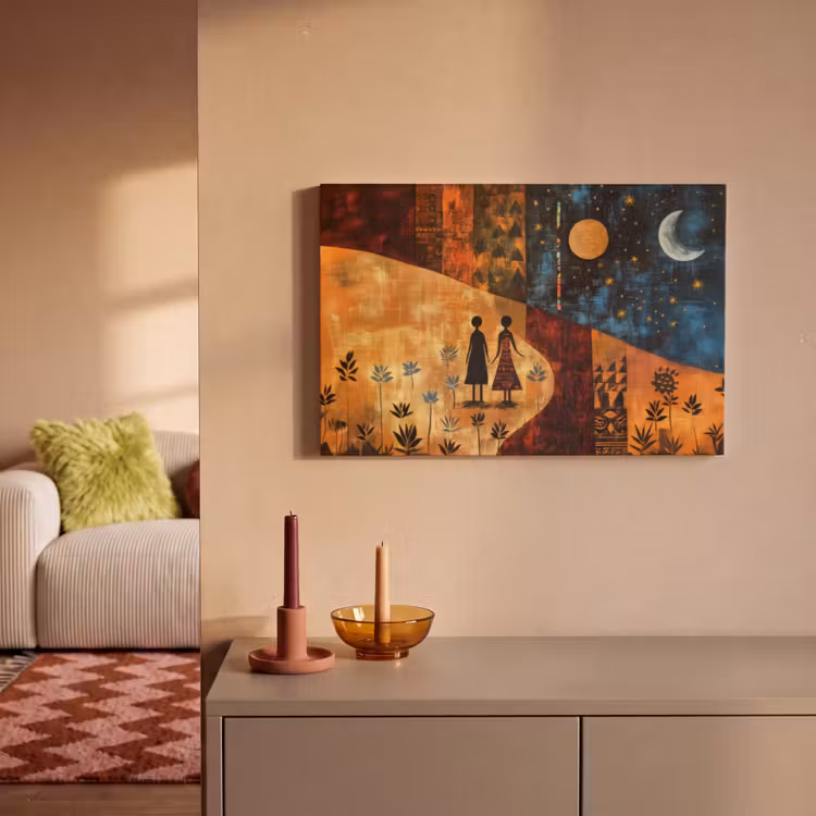 Canvas schilderij - Silhouetten - Abstract - Zon - Maan — 2