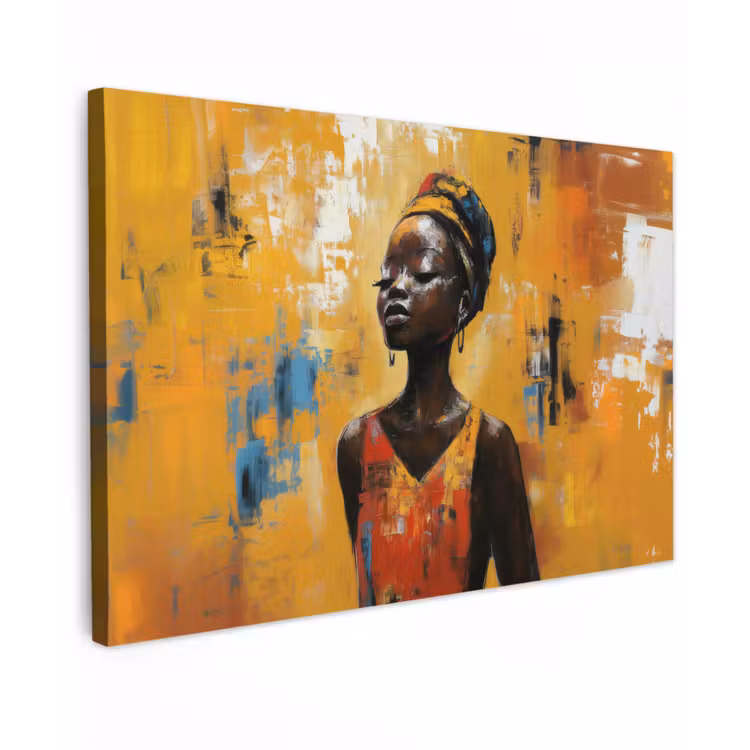 Canvas schilderij - Vrouw - Ogen - Penseelstreken - Geel — 1