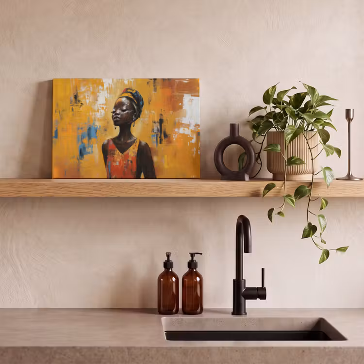 Canvas schilderij - Vrouw - Ogen - Penseelstreken - Geel — 3
