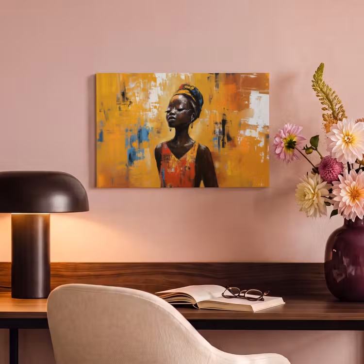 Canvas schilderij - Vrouw - Ogen - Penseelstreken - Geel — 4