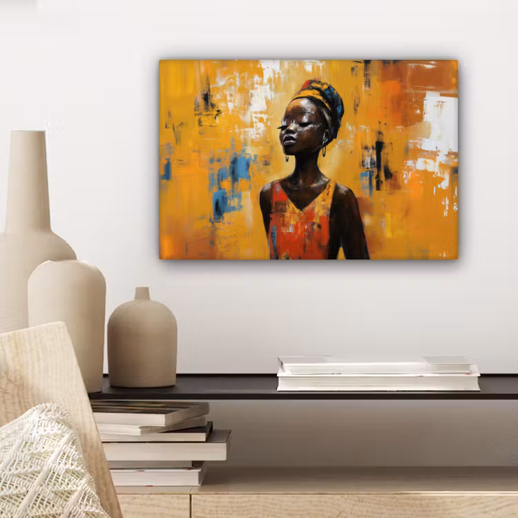 Canvas schilderij - Vrouw - Ogen - Penseelstreken - Geel — 5
