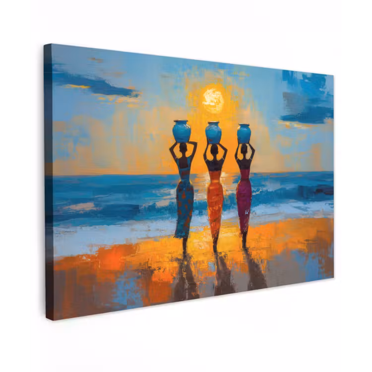 Canvas schilderij - Vrouwen - Strand - Zondsondergang — 1