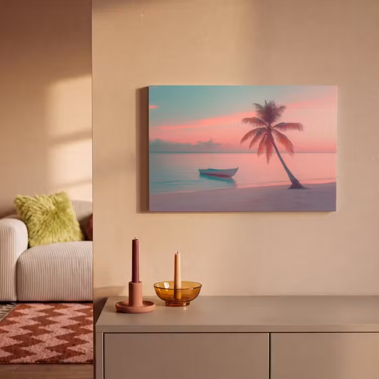 Canvas schilderij - Zee - Boot - Zonsondergang — 2