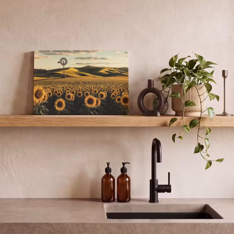 Canvas schilderij - Zonnebloem - Veld - Windmolen — 3
