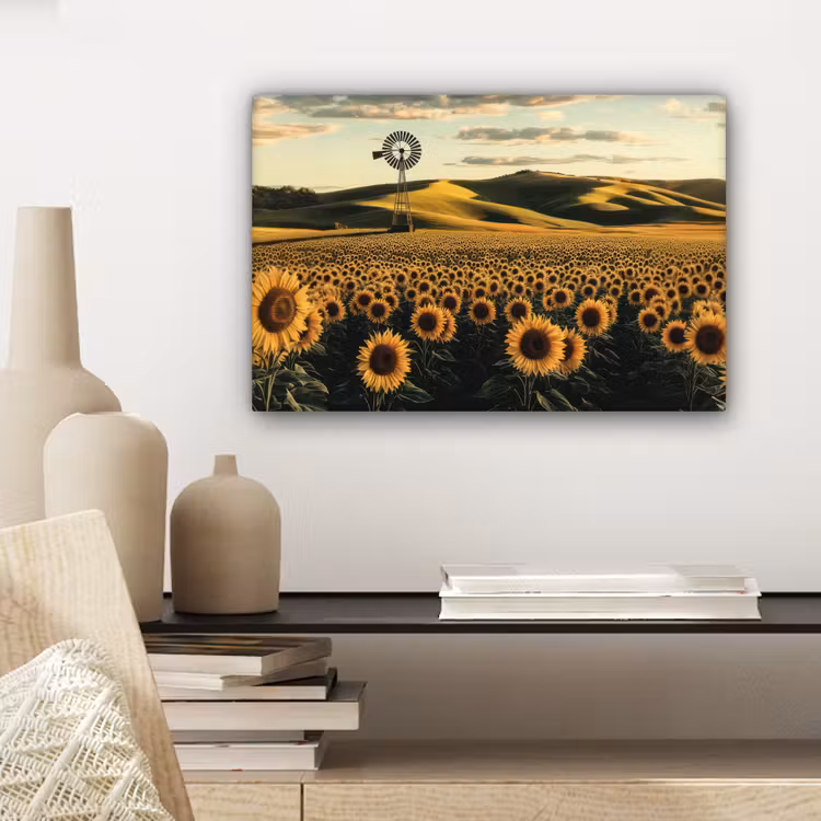 Canvas schilderij - Zonnebloem - Veld - Windmolen — 5