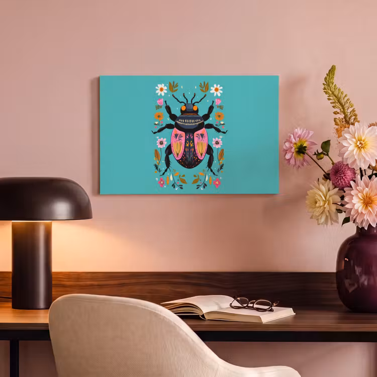 Canvas schilderij - Kever - Bloemmotieven - Turquoise - Bladeren — 4