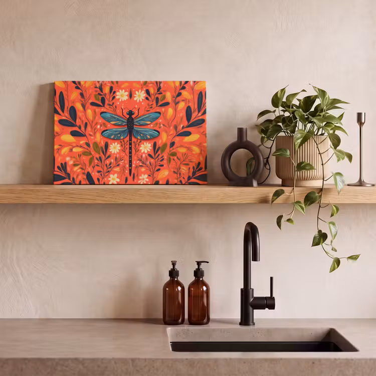 Canvas schilderij - Libel - Blauw - Vleugels - Bladeren — 3