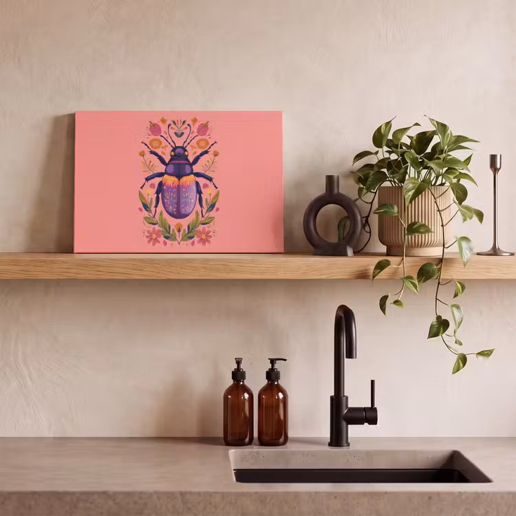 Canvas schilderij - Paars - Kever - Stipjes - Bloemen — 3