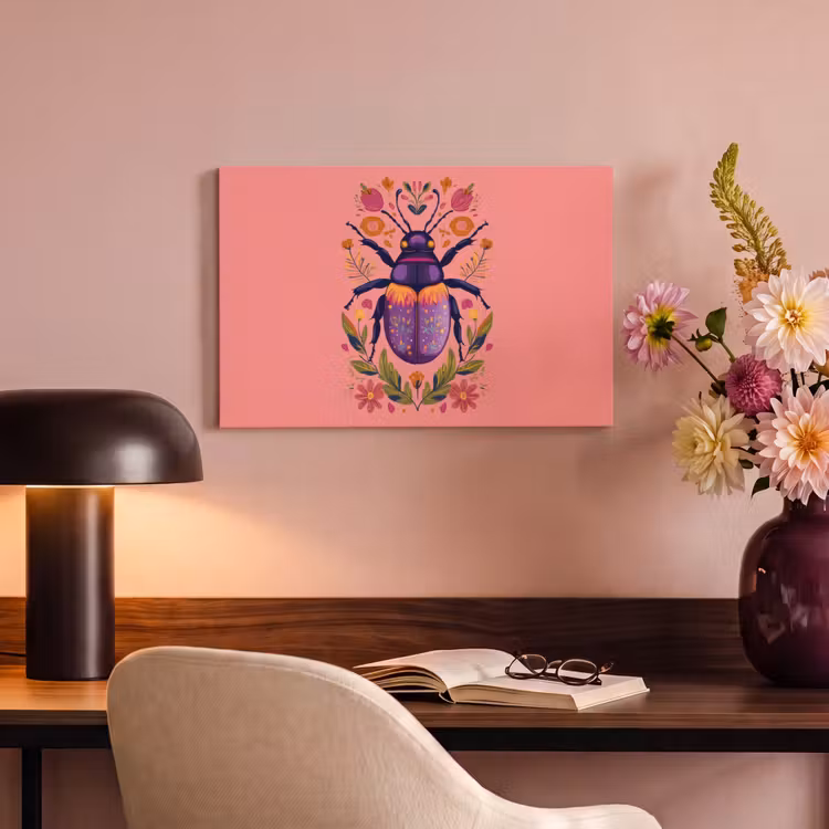 Canvas schilderij - Paars - Kever - Stipjes - Bloemen — 4