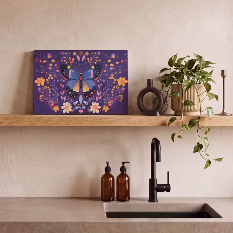 Canvas schilderij - Sierlijk - Bloemen - Vlinder - Paars — 3
