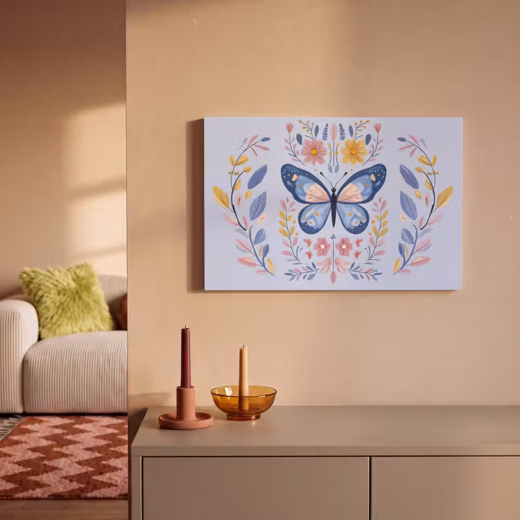 Canvas schilderij - Vlinder - Lichtblauw - Sierlijk - Bloemen — 2