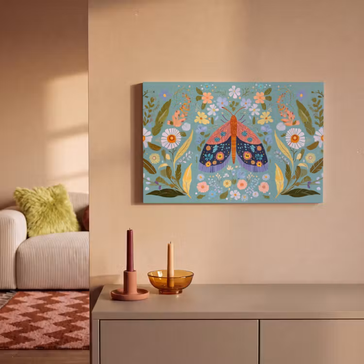 Canvas schilderij - Vlinder - Sierlijk - Bloemen - Bladeren — 2