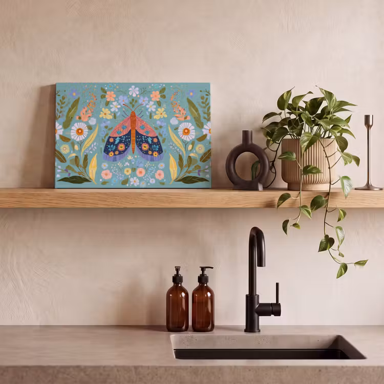 Canvas schilderij - Vlinder - Sierlijk - Bloemen - Bladeren — 3