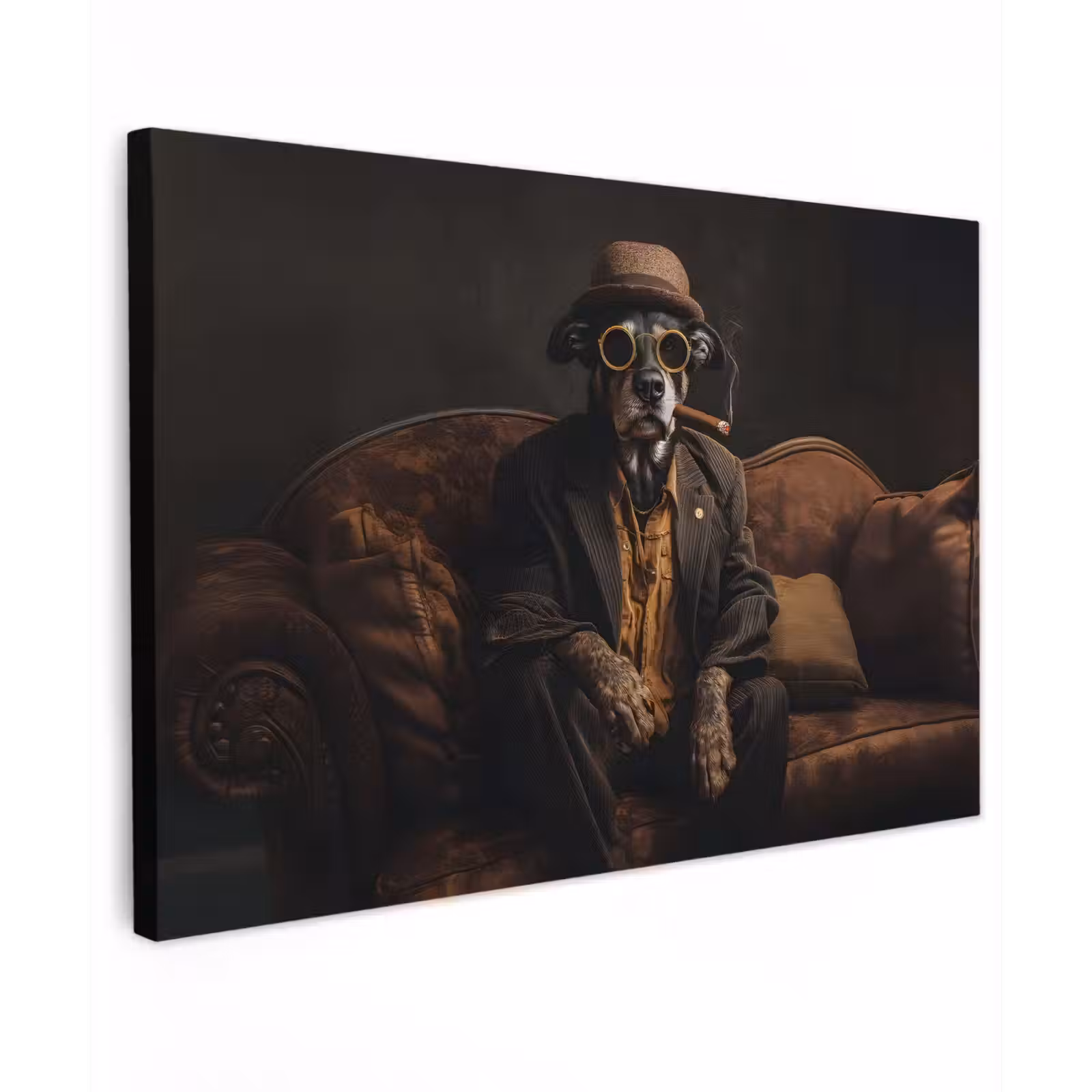 Canvas schilderij - Hond - Sigaar - Hoed - Pak — 1