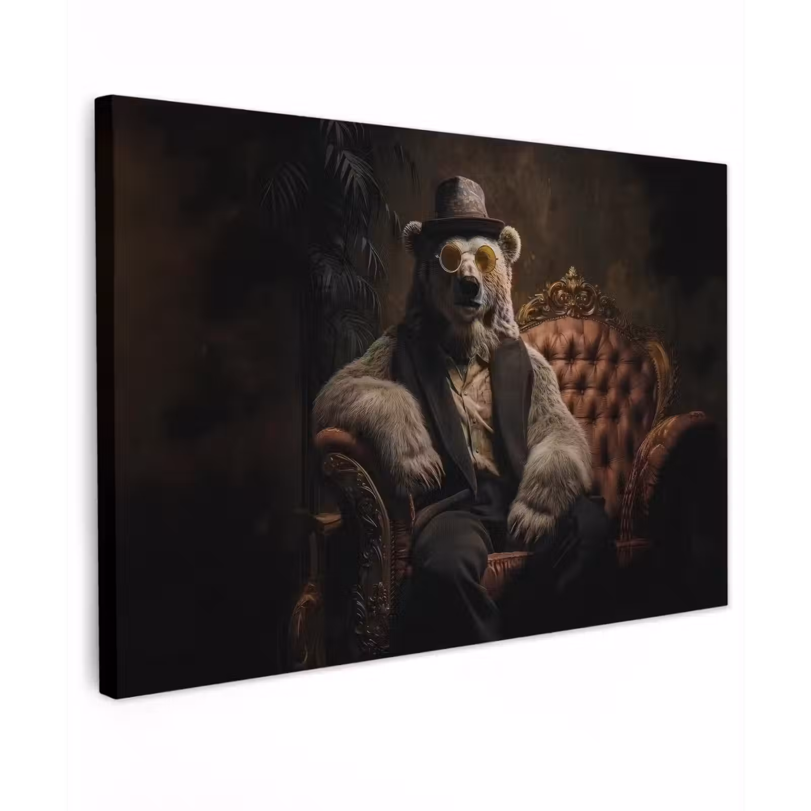 Canvas schilderij - Ijsbeer - Hoed - Bril - Stoel — 1