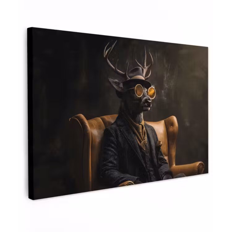 Canvas schilderij - Hert - Zonnebril - Zwart - Pak — 1