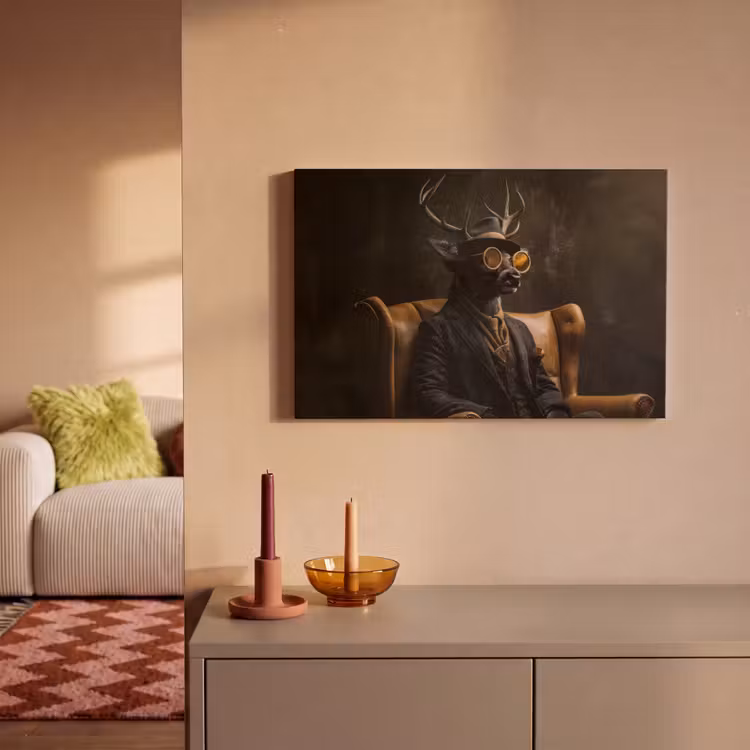 Canvas schilderij - Hert - Zonnebril - Zwart - Pak — 2