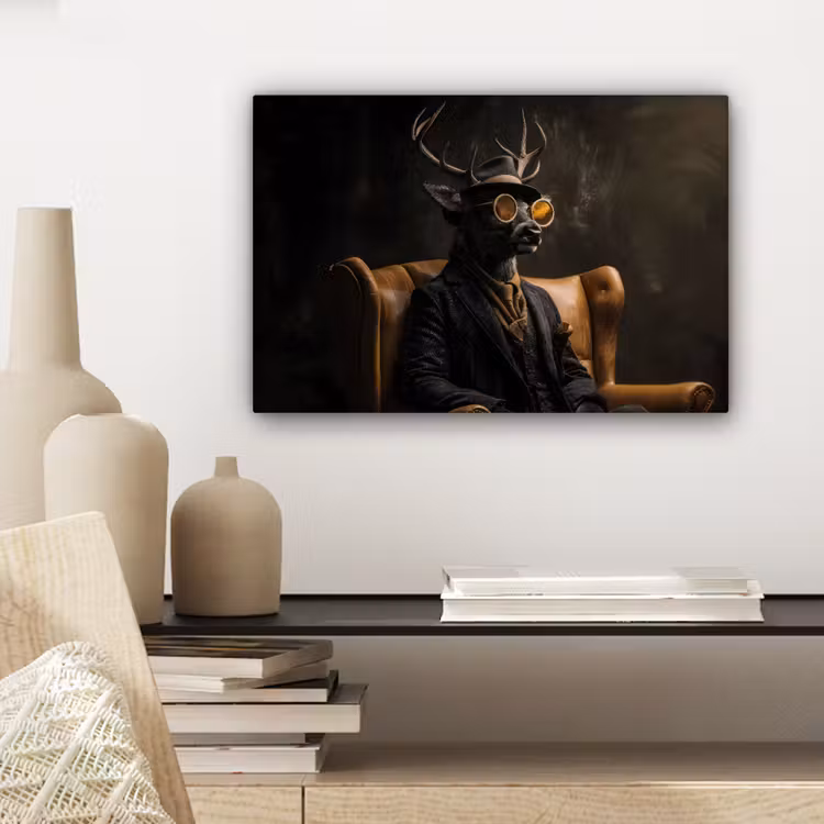 Canvas schilderij - Hert - Zonnebril - Zwart - Pak — 5