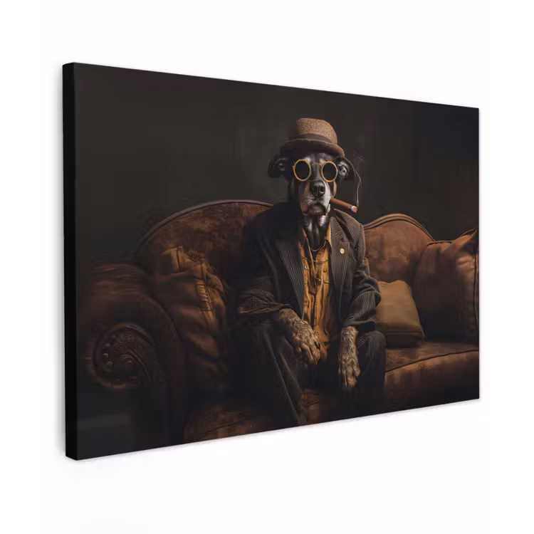 Canvas schilderij - Hond - Sigaar - Hoed - Pak — 1