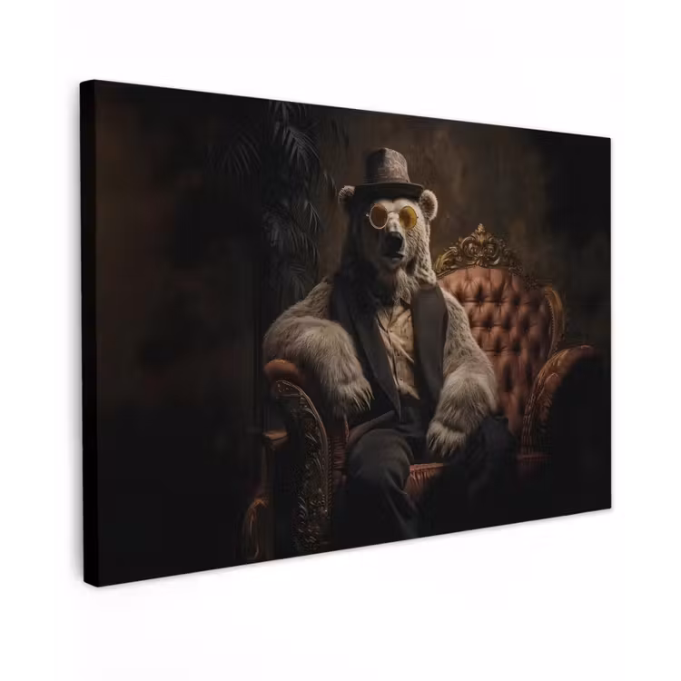 Canvas schilderij - Ijsbeer - Hoed - Bril - Stoel — 1