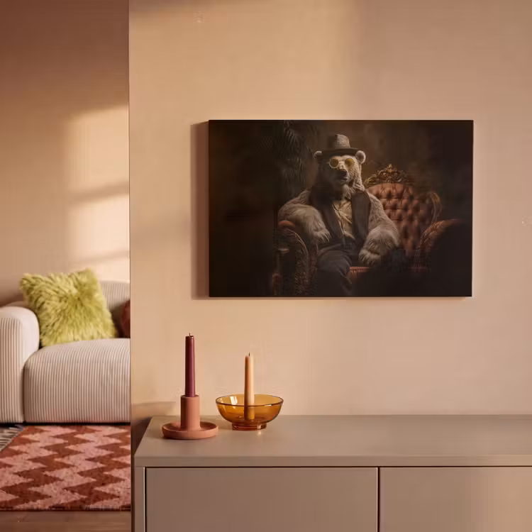 Canvas schilderij - Ijsbeer - Hoed - Bril - Stoel — 2