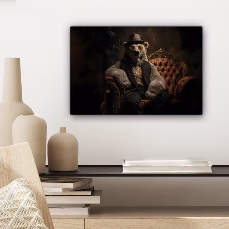Canvas schilderij - Ijsbeer - Hoed - Bril - Stoel — 5