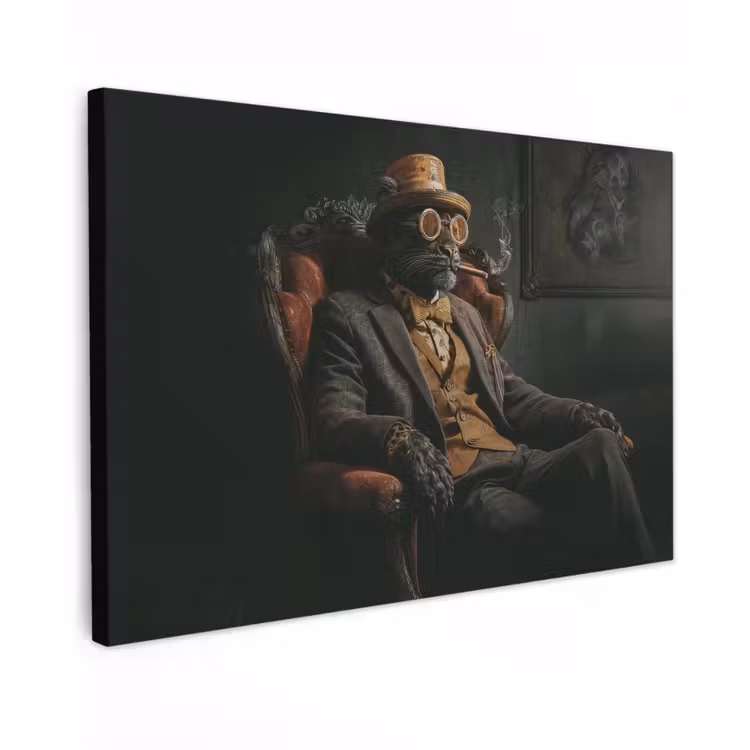 Canvas schilderij - Kat - Pak - Oranje - Sigaar — 1
