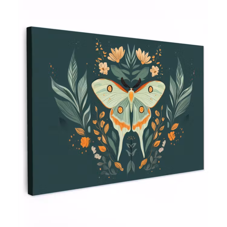 Canvas schilderij - Sierlijk - Vlinder - Groen - Bladeren — 1