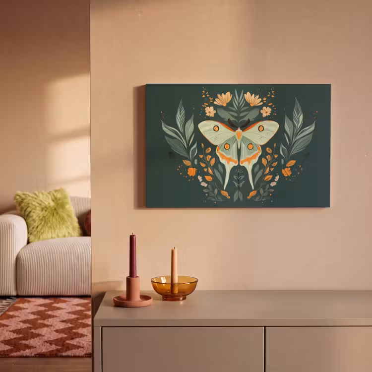 Canvas schilderij - Sierlijk - Vlinder - Groen - Bladeren — 2