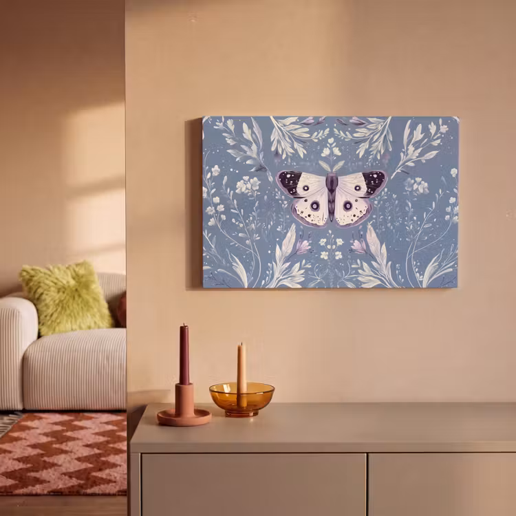 Canvas schilderij - Vlinder - Bloemtakken - Lichtblauw — 2
