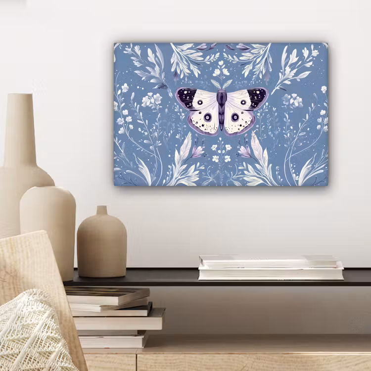 Canvas schilderij - Vlinder - Bloemtakken - Lichtblauw — 5