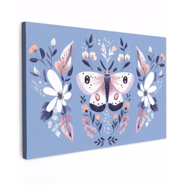 Canvas schilderij - Vlinder - Vleugels - Stippen - Bloemen — 1