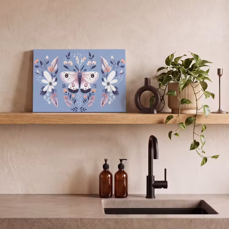Canvas schilderij - Vlinder - Vleugels - Stippen - Bloemen — 3