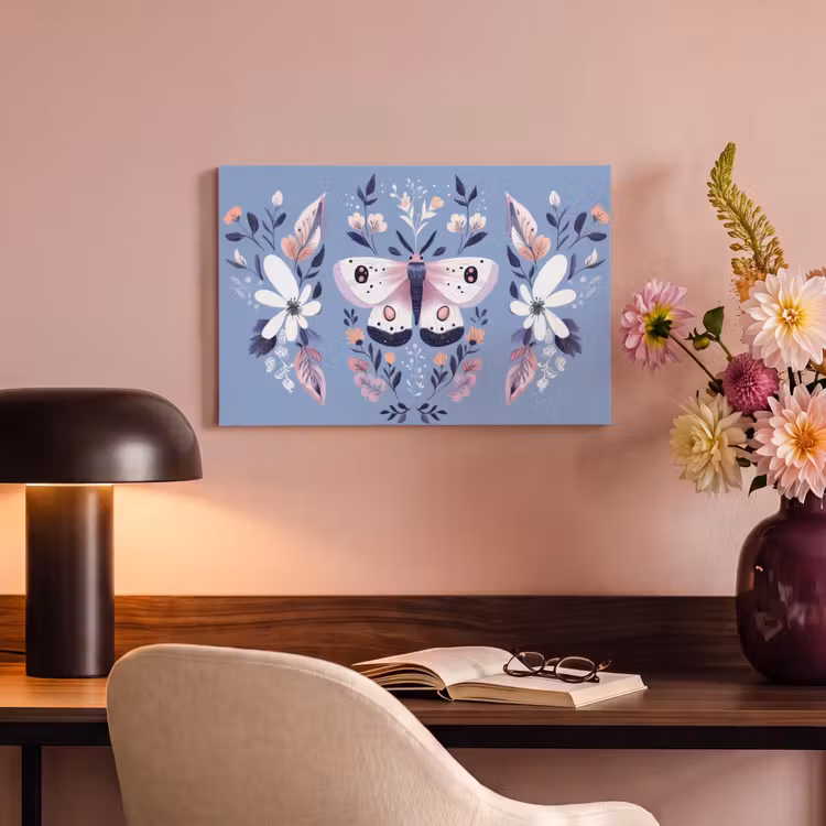 Canvas schilderij - Vlinder - Vleugels - Stippen - Bloemen — 4