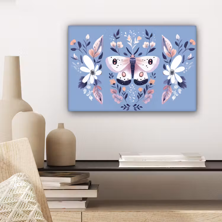 Canvas schilderij - Vlinder - Vleugels - Stippen - Bloemen — 5