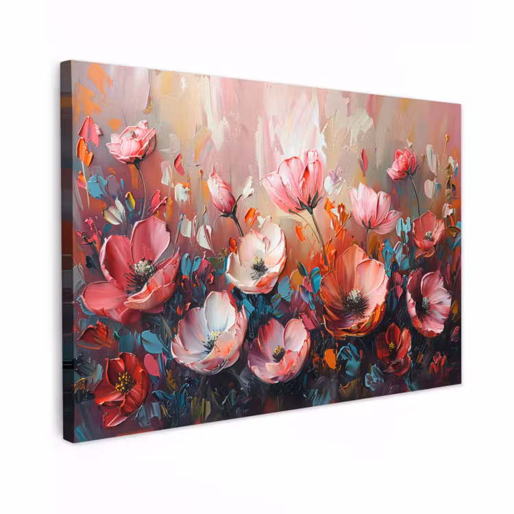 Canvas schilderij - Klaprozen - Roze - Bloemen - Botanisch - Kunst — 1