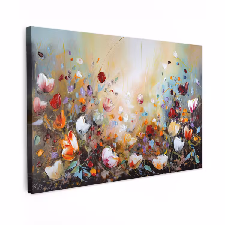 Canvas schilderij - Olieverf - Bloemen - Kleurrijk - Natuur — 1