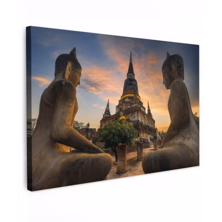 Canvas schilderij - Tempel - Zonsondergang - Boeddha beelden - Buddha — 1