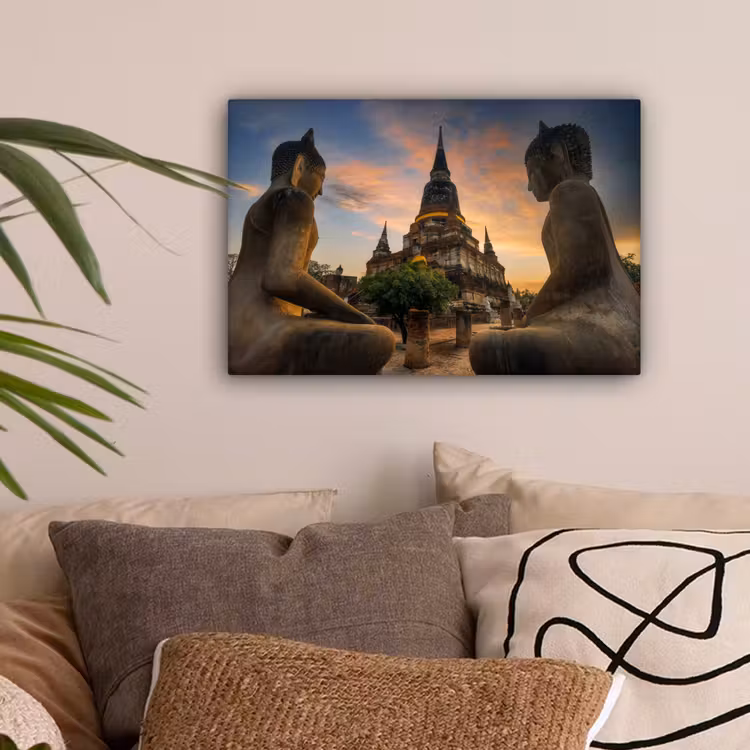 Canvas schilderij - Tempel - Zonsondergang - Boeddha beelden - Buddha — 2