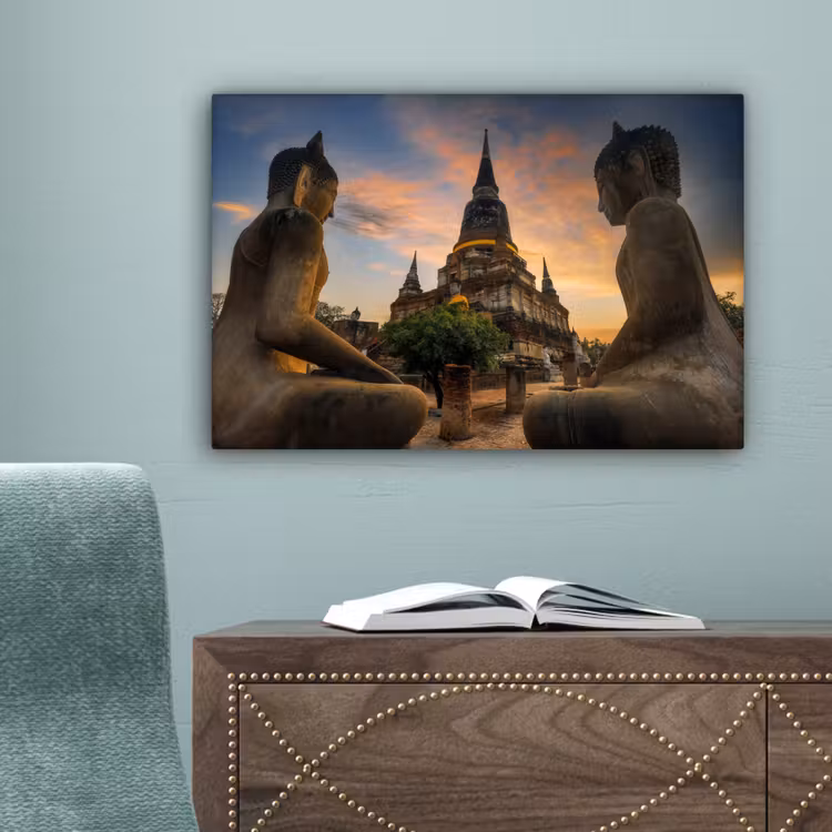 Canvas schilderij - Tempel - Zonsondergang - Boeddha beelden - Buddha — 4
