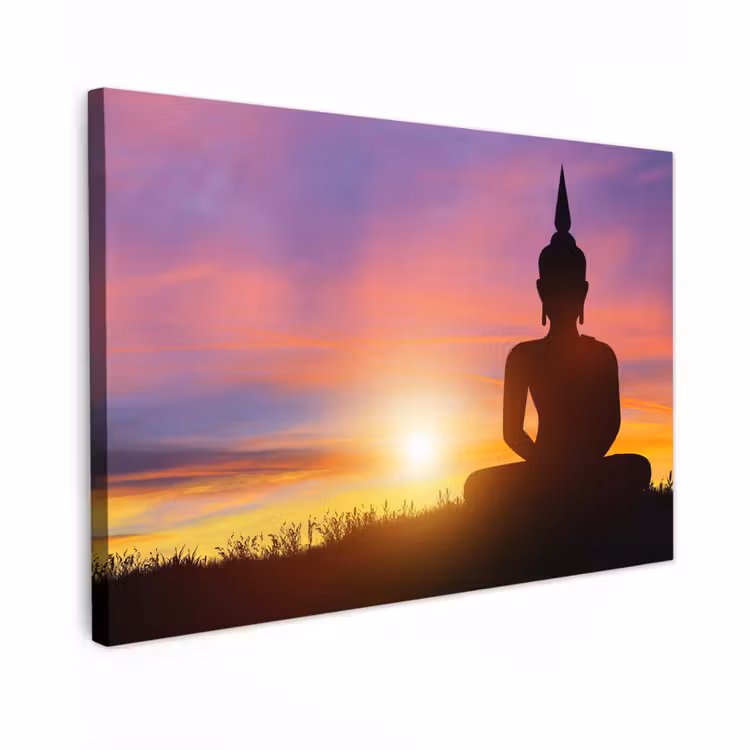 Canvas schilderij - Zonsondergang - Horizon - Boeddha beeld - Buddha - Silhouette — 1