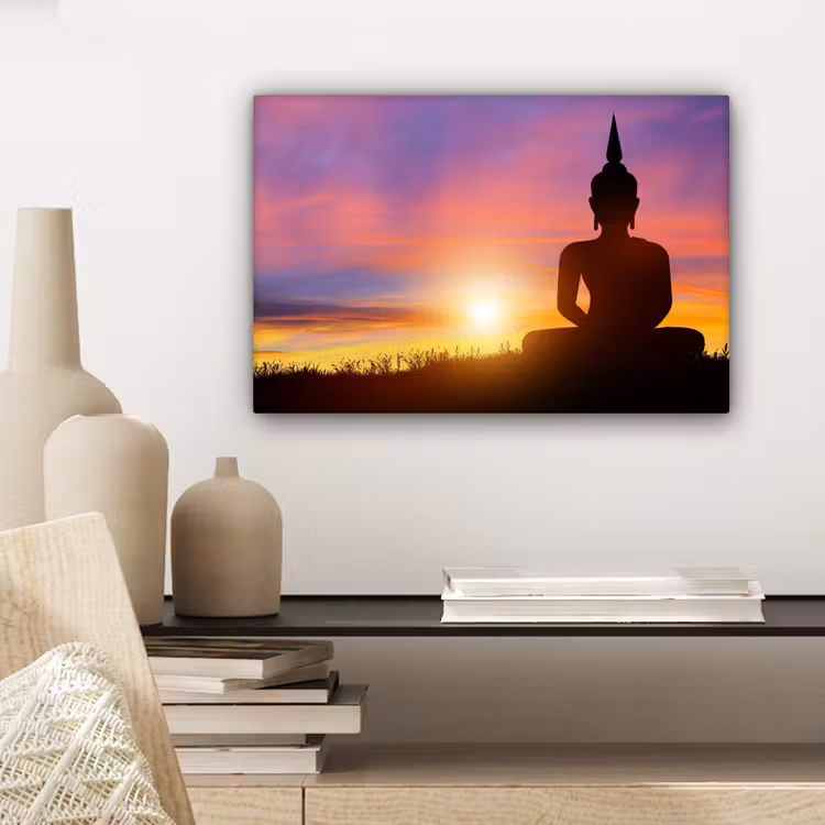 Canvas schilderij - Zonsondergang - Horizon - Boeddha beeld - Buddha - Silhouette — 5
