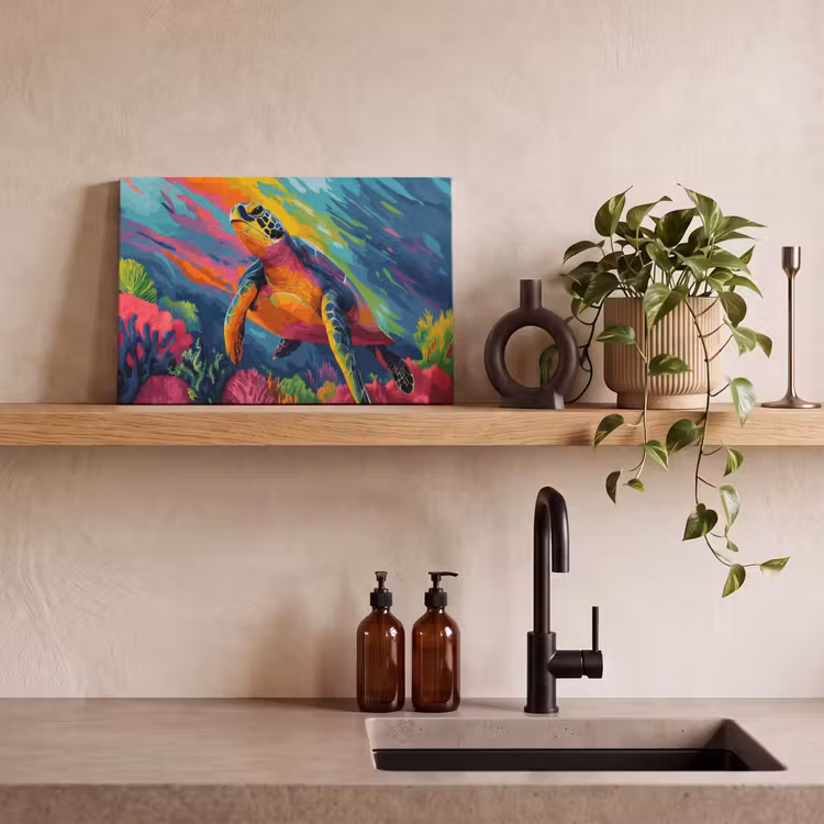Canvas schilderij - Koraal - Schildpad - Abstract - Water — 3