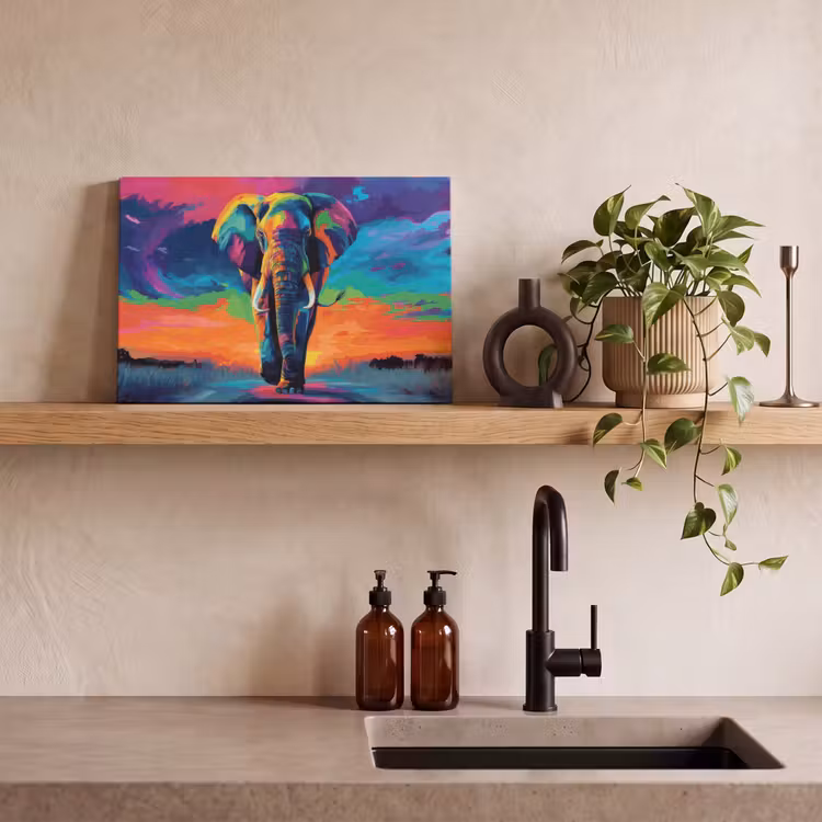Canvas schilderij - Olifant - Kleurrijk - Lucht - Abstract — 3