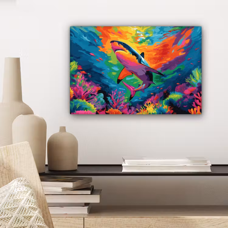 Canvas schilderij - Haai - Koraalrif - Abstract - Kleurrijk — 5