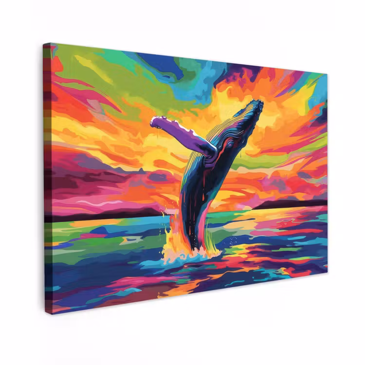 Canvas schilderij - Zonsondergang - Walvis - Geschilderd - Kleurrijk — 1