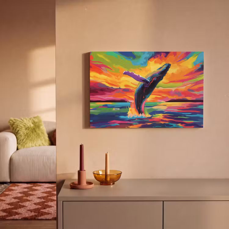 Canvas schilderij - Zonsondergang - Walvis - Geschilderd - Kleurrijk — 2